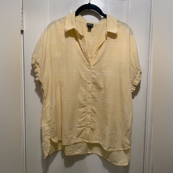 Patagonia AC Butter Yellow and White Plaid Short Sleeve Button Up M - Picture 2 of 12